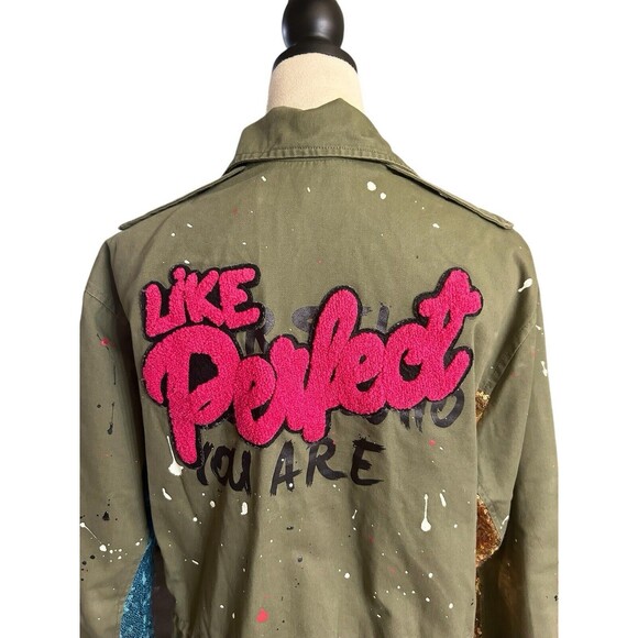 Zara Trafaluc Anorak Utility Jacket Army Green Sequin Embroidered Full Z… - Picture 5 of 13